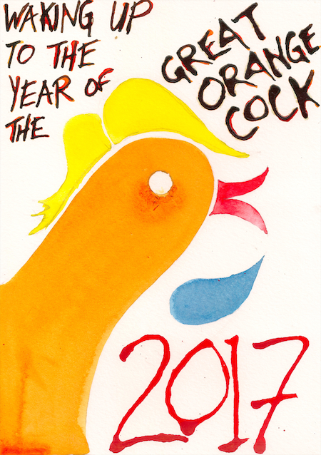cartoon Trump as cockerel great orange cock
